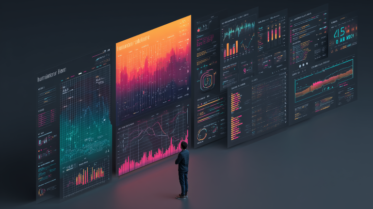 Futuristic illustration of AI detectors analysing human and AI-generated text side by side